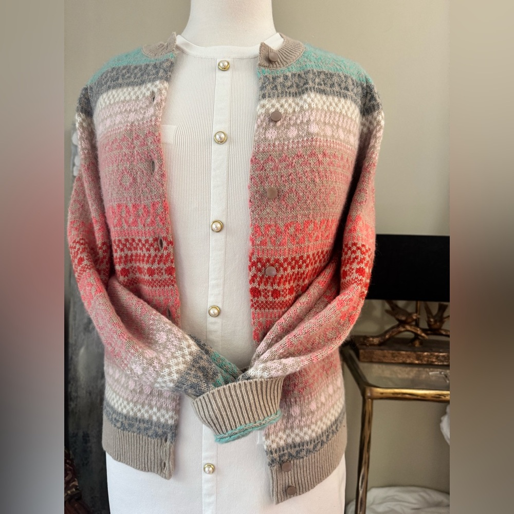Talbots Beige Knit cashmere blend p Cardigan fair Isle
